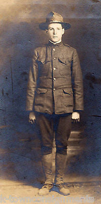 WWI YOUNG MAN IN FULL UNIFORM LARGE VINTAGE MILITARY PHOTO - K-townConsignments
