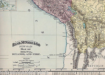 Ecuador Bolivia Peru Antique Graphic Atlas Map Engraving Poster Print 1890s - K-townConsignments