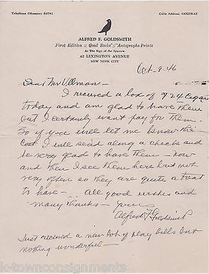 ALFRED GOLDSMITH NEW YORK CITY DEALER VINTAGE AUTOGRAPH SIGNED STATIONERY LETTER - K-townConsignments