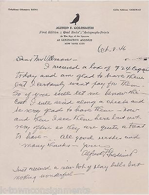 ALFRED GOLDSMITH NEW YORK CITY DEALER VINTAGE AUTOGRAPH SIGNED STATIONERY LETTER - K-townConsignments