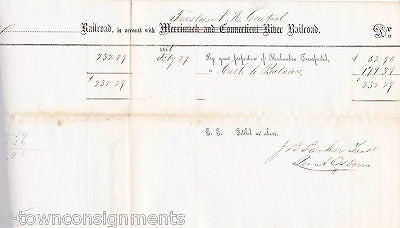 MERRIMACK CONNECTICUT ESSEX RAILROAD 1850s SIGNED & DATED FRIEGHT DOCUMENT - K-townConsignments