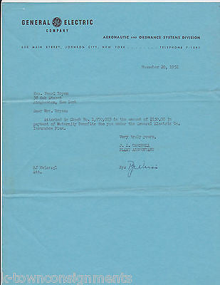 GENERAL ELECTRIC AERONAUTICS VINTAGE 1950s SIGNED INSURANCE STATIONERY LETTER - K-townConsignments