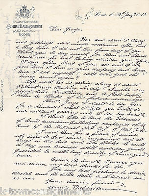 BALDASSERONI ENGLISH WAREHOUSE ANTIQUE ROME ITALY TO NEWTONVILLE MA LETTER 1913 - K-townConsignments