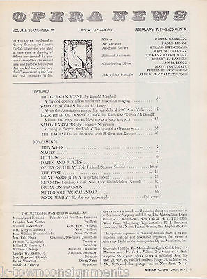 SALOME VINTAGE 1960s OPERA NEWS THEATRE PROGRAM MAGAZINE - K-townConsignments