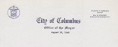 FLOYD GREEN COLUMBUS OHIO MAYOR 1940s AUTOGRAPH SIGNED STATIONERY LETTER - K-townConsignments