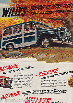 WILLY'S JEEP STATION WAGON VINTAGE COLOR FULL EVENING POST MAGAZINE PAGE CAR AD - K-townConsignments