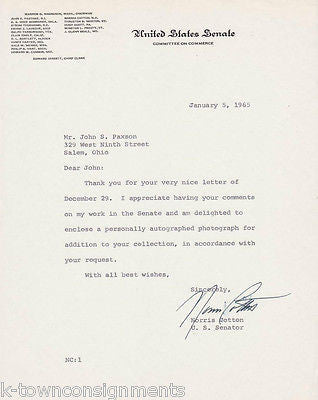 NORRIS COTTON NEW HAMPSHIRE SENATOR AUTOGRAPH SIGNED SENATE STATIONERY LETTER - K-townConsignments