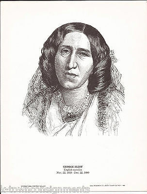 George Eliot English Novelist Vintage Portrait Gallery Poster Sketch Print - K-townConsignments