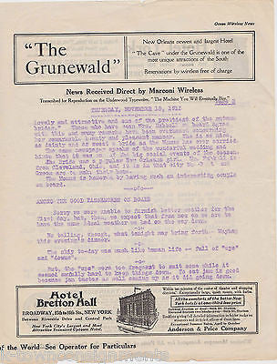 WWI EARLY RADIO WIRE DISPATCH NEWS OF SUNKEN SHIPS W/ YORK HOTEL ADS NOV 1915 - K-townConsignments