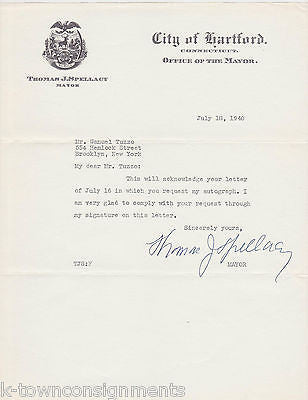 THOMAS SPELLACY HARTFORD CT MAYOR 1940s AUTOGRAPH SIGNED STATIONERY LETTER - K-townConsignments