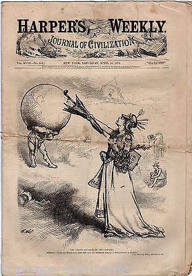 HARPER'S WEEKLY PRINCE NAPOLEON UNCLE SAM ENGRAVINGS ANTIQUE NEWSPAPER APR 1874 - K-townConsignments