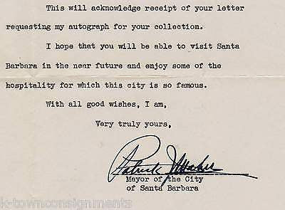 PATRICK MAHER SANTA BARBARA CA MAYOR 1940s AUTOGRAPH SIGNED STATIONERY LETTER - K-townConsignments