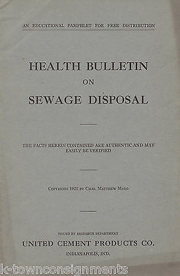 HEALTH BULLETIN ON SEWAGE DISPOSAL ANTIQUE SCIENCE BOOK 1921 MATTHEW MAYO - K-townConsignments