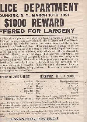 1920s POLICE WANTED POSTER & AUTOMOBILE CAR THEFT LETTERS CARDS & DOCUMENTS - K-townConsignments