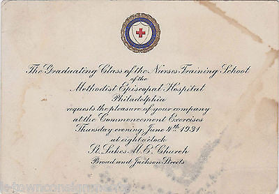 NURSES TRAINING SCHOOL PHILADELPHIA PRE-WWII VINTAGE GRADUATION DAY INVITE 1931 - K-townConsignments