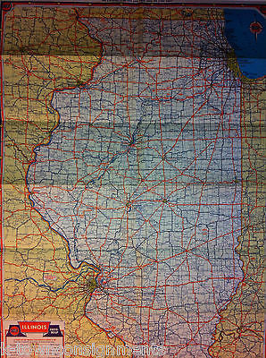 ILLINOIS IOWA GULF OIL VINTAGE GRAPHIC ADVERTISING FOLD-OUT MAP - K-townConsignments