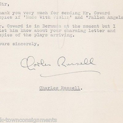 CHARLES RUSSELL AUTOGRAPH SIGNED NOEL COWARD STATIONERY LETTERHEAD 1958 - K-townConsignments