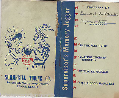 SUPERVISOR'S MEMORY JOGGER WWII ANTI GERMAN HOME FRONT CARTOON ART WORKFORCE - K-townConsignments