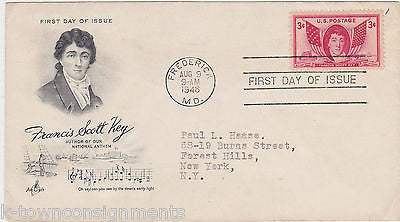 FRANCIS SCOTT KEY VINTAGE 1940s GRAPHIC ART STAMPED POSTAL MAIL COVER - K-townConsignments