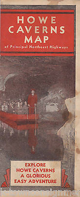HOWE CAVERNS MAP NEW YORK VINTAGE GRAPHIC TRAVEL AD BROCHURE - K-townConsignments