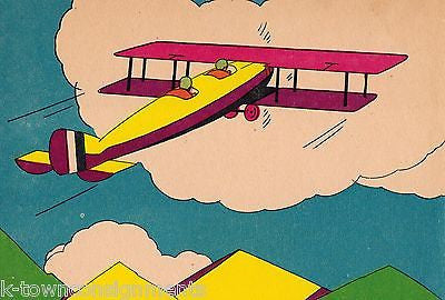 EARLY AVIATION PROP PLANE ANTIQUE VIBRANT COLORED ART DECO KIDS ROOM PRINT - K-townConsignments