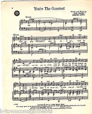 BILLY SCOTT YOU'RE THE GREATEST VINTAGE SONG & LYRICS SHEET MUSIC BY KAL MANN - K-townConsignments