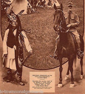 GENERAL JOHN PERSHING GERONIMO APACHE INDIAN FIGHTER ANTIQUE NEWS POSTER PRINT - K-townConsignments