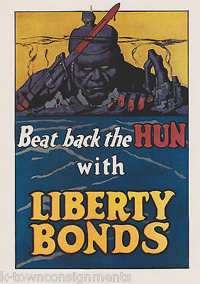BEAT BACK THE HUN US WAR BONDS VINTAGE WWI GRAPHIC ART POSTER PRINT - K-townConsignments