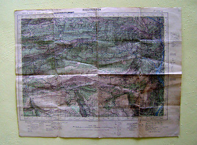 ROQUESTERON FRANCE LARGE ANTIQUE FRENCH TOPOGRAPHICAL COLOR MAP - K-townConsignments
