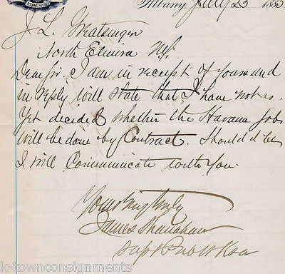 NEW YORK STATE PUBLIC WORKS AUTOGRAPH SIGNED 1880s ENGRAVING STATIONERY LETTER - K-townConsignments