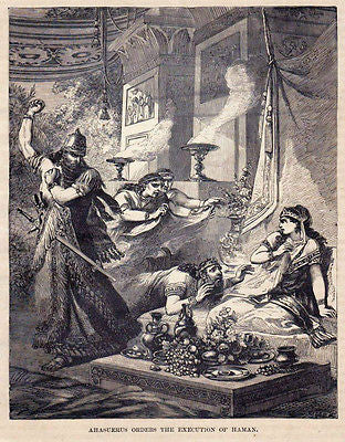 Haman's Execution 1870s Jewish Antique Engraving Print - K-townConsignments