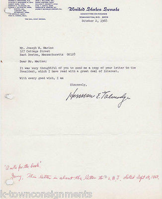 HERMAN TALMADGE GEORGIA 1967 SENATOR AUTOGRAPH SIGNED SENATE STATIONERY LETTER - K-townConsignments