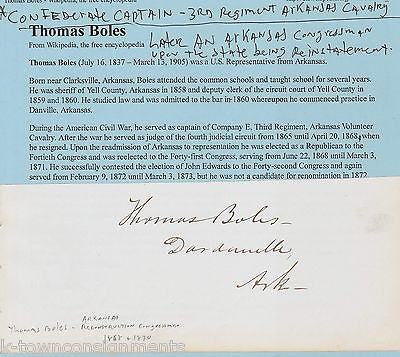 THOMAS BOLES CONFEDERATE CIVIL WAR CAPTAIN ARKANSAS CAVALRY AUTOGRAPH SIGNATURE - K-townConsignments