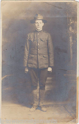 WWI YOUNG MAN IN FULL UNIFORM LARGE VINTAGE MILITARY PHOTO - K-townConsignments