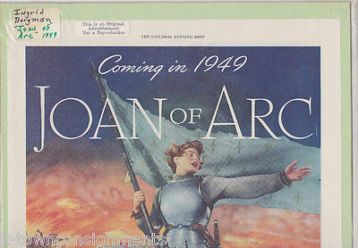 INGRID BERGMAN JOAN OF ARC VINTAGE 1940s GRAPHIC ART MOVIE POSTER - K-townConsignments