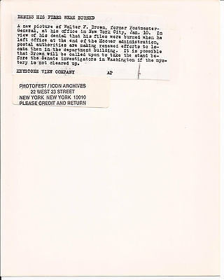 WALTER FOLGER BROWN PRESS PHOTO POSTMASTER GENERAL HUBERT HOOVER VINTAGE 1930S - K-townConsignments