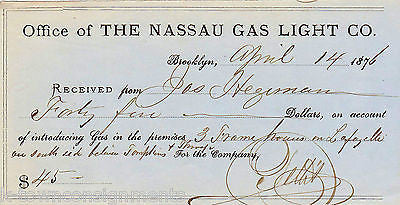 NASSAU GAS LIGHT Co. 1870s ANTIQUE STATIONERY AD RECEIPT - K-townConsignments