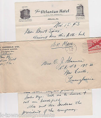 THE ATLANTAN YON HOTEL ATLANTA GEORGIA VINTAGE WWII GRAPHIC AD STATIONERY LETTER - K-townConsignments