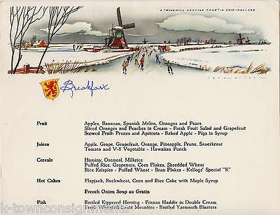 HOLLAND WINDMILL SKATING TOUR VINTAGE GRAPHIC ART CRUISE SHIP LUNCHEON MENU 1964 - K-townConsignments