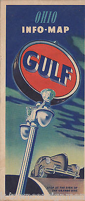 OHIO STATE COLUMBUS GULF OIL VINTAGE GRAPHIC ADVERTISING FOLD-OUT MAP - K-townConsignments
