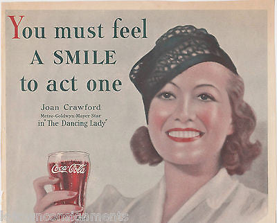 JOAN CRAWFORD DANCING LADY MOVIE ACTRESS VINTAGE COCA-COLA COKE AD POSTER PRINT - K-townConsignments