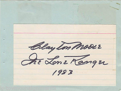 CLAYTON MOORE LONE RANGER COWBOY MOVIE ACTOR VINTAGE AUTOGRAPH SIGNED CARD - K-townConsignments