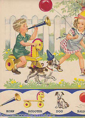 AMERICAN FLAG MARCHING PARADE LITTLE BOYS & GIRLS VINTAGE 1948 GRAPHIC ART PRINT - K-townConsignments