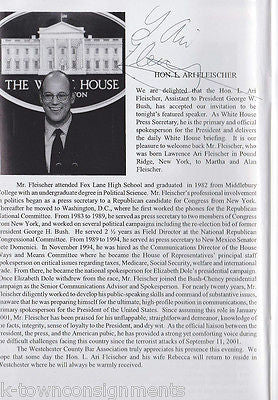 ARI FLEISCHER UNITED STATES PRESIDENTIAL PRESS SECRETARY AUTOGRAPH SIGNED MENU - K-townConsignments