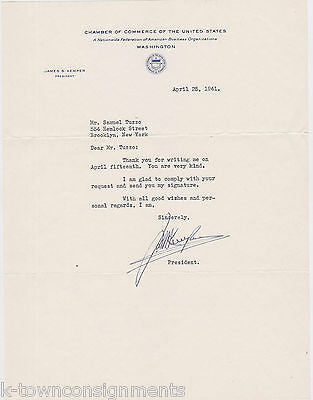 JAMES KEMPER WWII US CHAMBER OF COMMERCE PRESIDENT AUTOGRAPH SIGNED LETTERHEAD - K-townConsignments