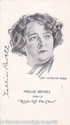 NELLIE REVELL EARLY HOLLYWOOD MOVIE WRITER AUTOGRAPH SIGNED J. M. FLAGG CARD - K-townConsignments