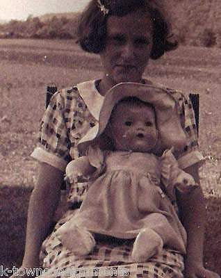 LITTLE FARM GIRL DRESS W/ ANTIQUE DOLL BABY VINTAGE SNAPSHOT PHOTO - K-townConsignments