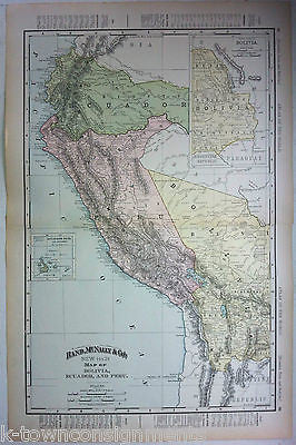 Ecuador Bolivia Peru Antique Graphic Atlas Map Engraving Poster Print 1890s - K-townConsignments