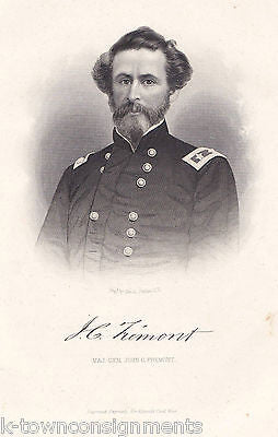 CIVIL WAR GENERAL JOHN FREMONT FACSIMILE AUTOGRAPH ANTIQUE ENGRAVING PRINT - K-townConsignments
