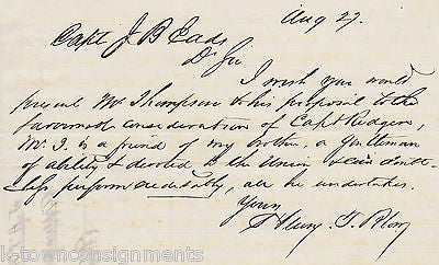 CAPTAIN J.B. EADS CIVIL WAR RECOMMENDATION LETTER TO JOIN CAPTAIN RODGERS 1861 - K-townConsignments